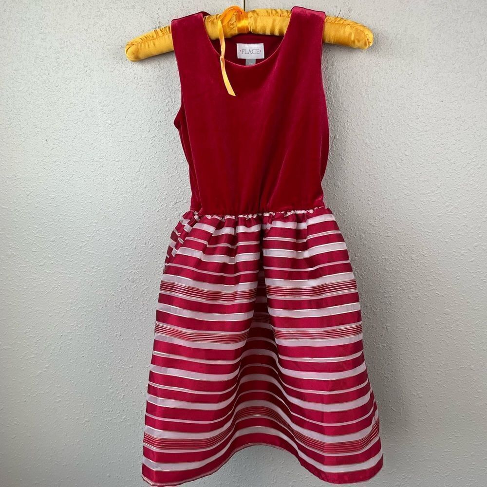 Place Sleeveless Red Velour Dress Size 7/8 EUC